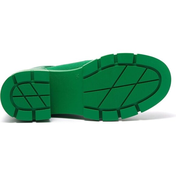 Women's Green Combat Boots Chunky Lug Sole Ankle Boots Lace Up Buckle Casual - Picture 5 of 6